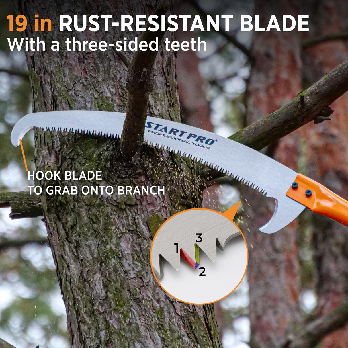 StartPro 23ft Reach Tree Pruning Saw, Telescopic Manual Lightweight Extendable 18ft Pole Saw with Sharp Carbon-Enriched Blade for Efficient Tree Maintenance and High-Reach Branch Cutting.