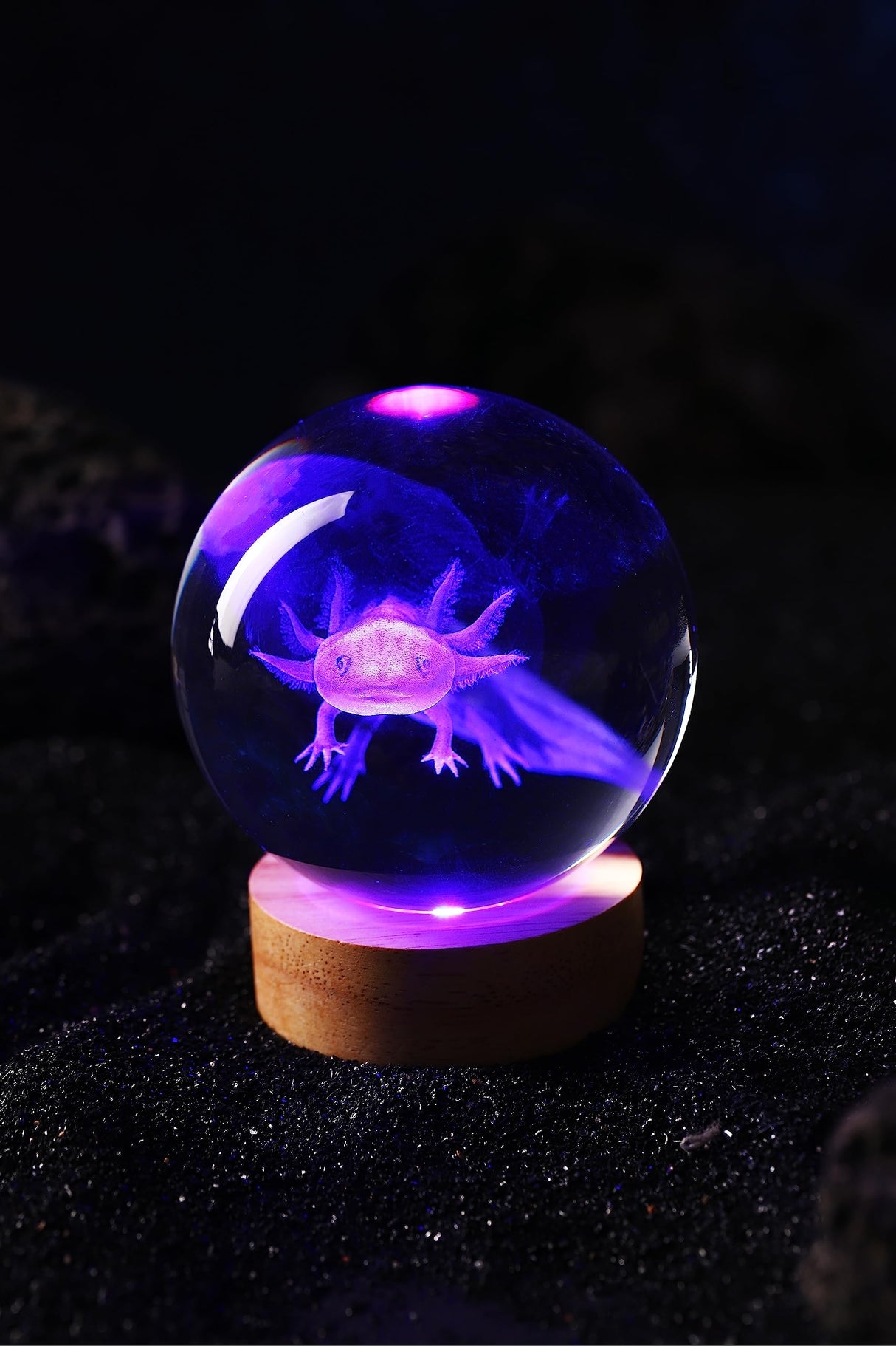 axolotl lamp,3.15 inch 3D K9 Crystal Ball Axolotl Night Light with Wooden Base,16 colors change,remote control,color box,Birthday Christmas axolotl Gift