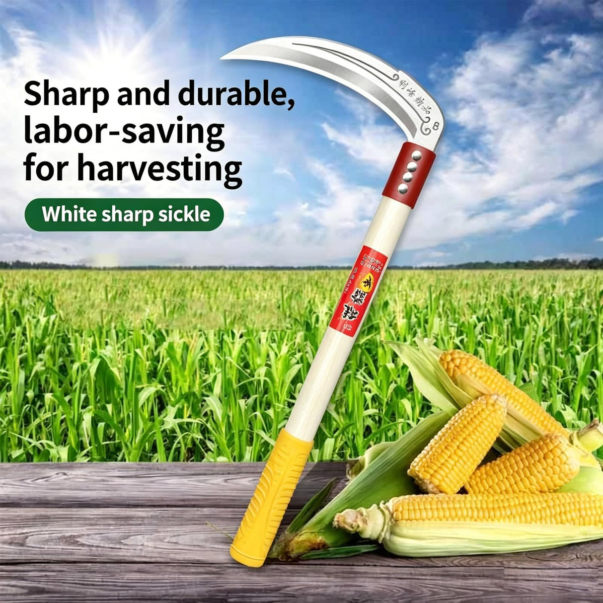 Xuhongxing Steel Weeding Sickle,Manganese Steel Blade/Solid Wood Handle Hand held Sickle Tool - Multipurpose Gardening Weeding Grass Sickle and Farming Portable Safety Sickle