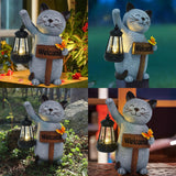 Juegoal Garden Statue Solar Cat Figurine with LED Lantern, Mothers Day 10" Resin Kitten Hold Welcome Sign, Outdoor Whimsical Lawn Porch, Lighted Housewarming Birthday for Mom Grandma