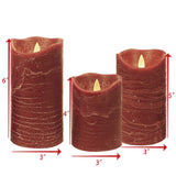 CANDLE CHOICE Battery Operated Flameless Candles with Remote Timer Real Wax Realistic Flickering Electric LED Pillar Lights for Home Wedding Party Christmas Decorations 3 Pack Rustic Texture Burgundy