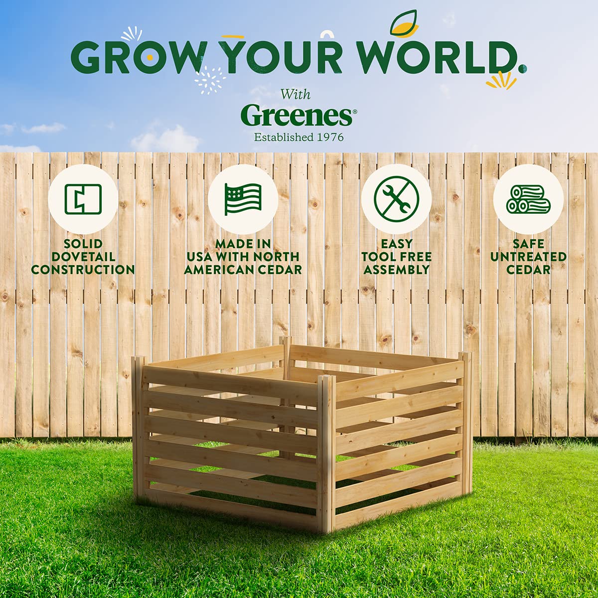 Greenes Fence Premium Cedar Wood Composter, 36" L x 36" W x 31" H (3/4" Thick) / 173.92 gallons - Made in USA with North American Cedar