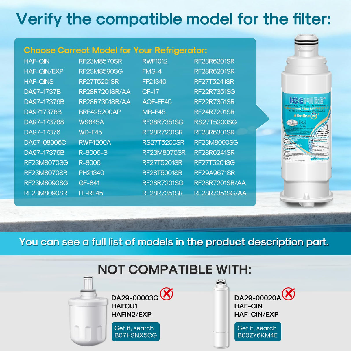 ICEPURE Alkaline DA97-17376B Refrigerator Water Filter Replacement for Samsung HAF-QIN/EXP, DA97-08006C, WD-F45, WS645A RS27T5200SR RS22T5201SR RF28R7201SR RF32CG5400SR RF23M8070SG, Enhances PH, 3Pack