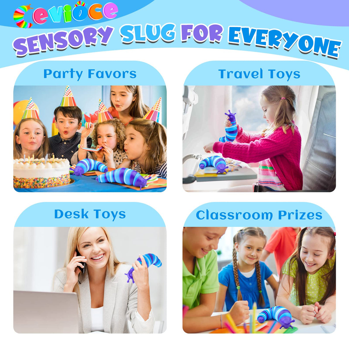 Cevioce Sensory Slug Fidget Toys,Fidget Slug Toys for Adults & Kids Party Favors,4 PCS Cute Autism Sensory Toys for Autistic Children,Toddler Toys Age 3+,Travel Toys for 3+ Year Old（A）