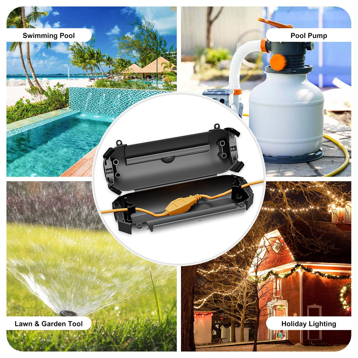 iwillink 6 Pack Outdoor Extension Cord Cover Waterproof - Weatherproof Electrical Connection Box for Outdoor Outlet, Plug, Socket, Christmas Holiday Decoration, Power Tool, Black
