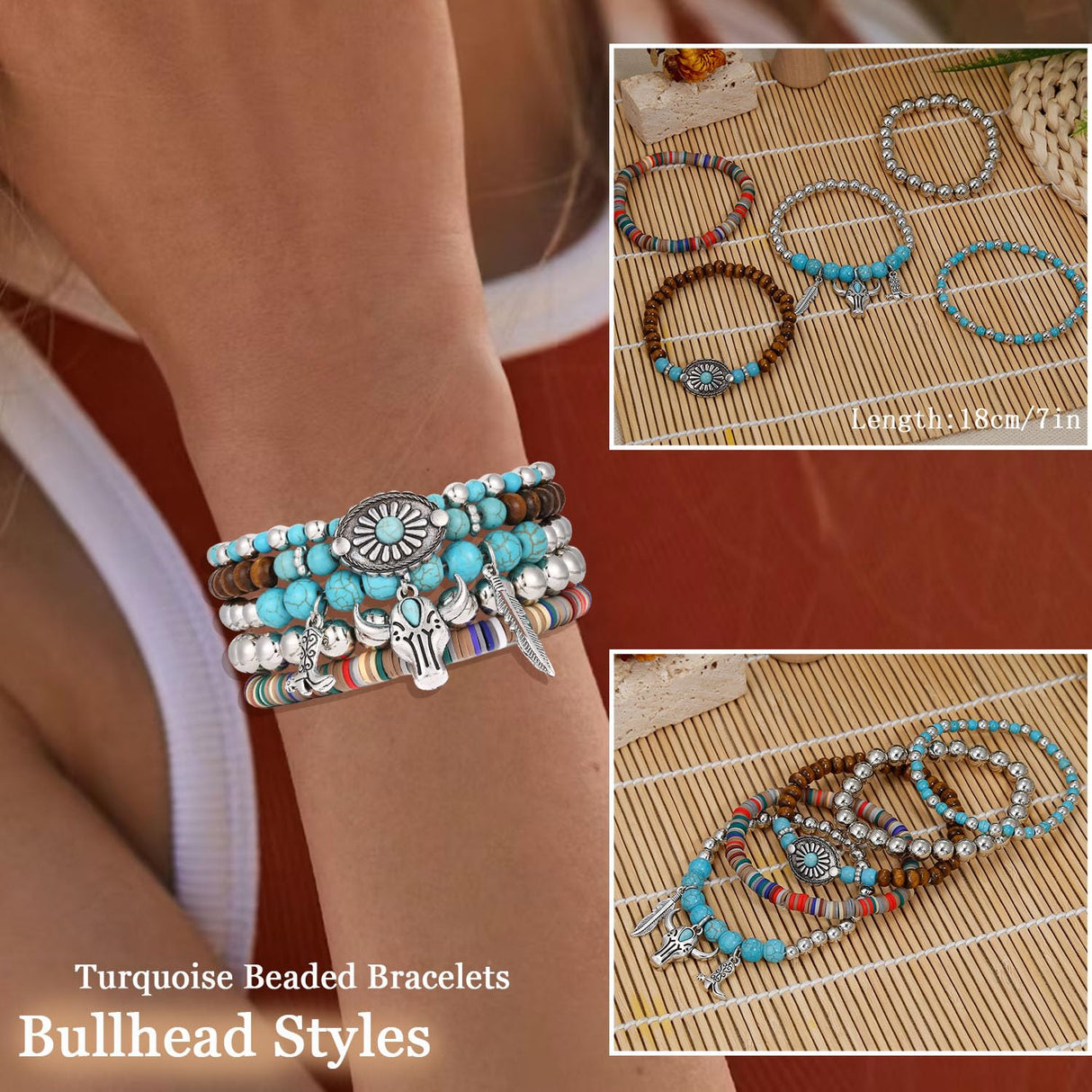 COLOYAN 28PCS Western Turquoise Beaded Bracelets for Women Stackable