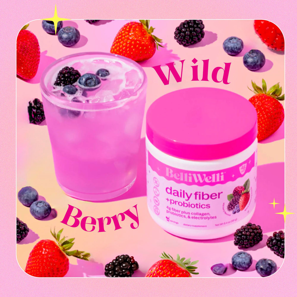 Belli Welli Fiber Supplement for Women & Men – Premium Daily Fiber Powder from Organic Acacia with Added Collagen, Electrolytes & Probiotics – No Bloat, Constipation & Gut Health Support (Wild Berry)