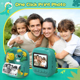 Kids Camera Instant Print, CAMCLID 2.4 Inch Screen Camera for Kids Dinosaur Children Digital Camera with 32GB Card & 3 Rolls Paper, Christmas Birthday Gift Toys for Boys Girls 3-12 Age (Green)
