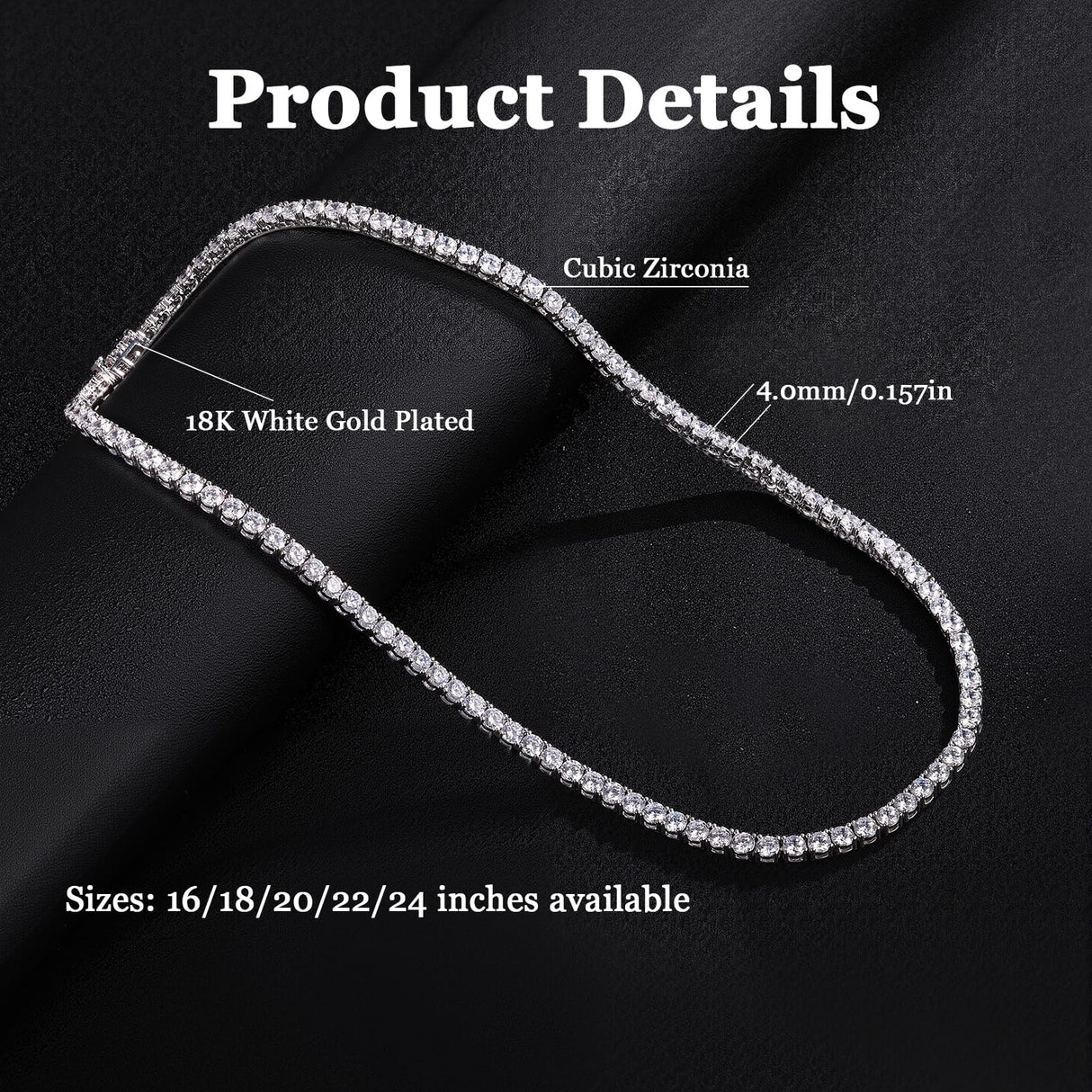 Gemsme 4.0mm Cubic Zirconia Tennis Necklaces for Women and Men |White18inch
