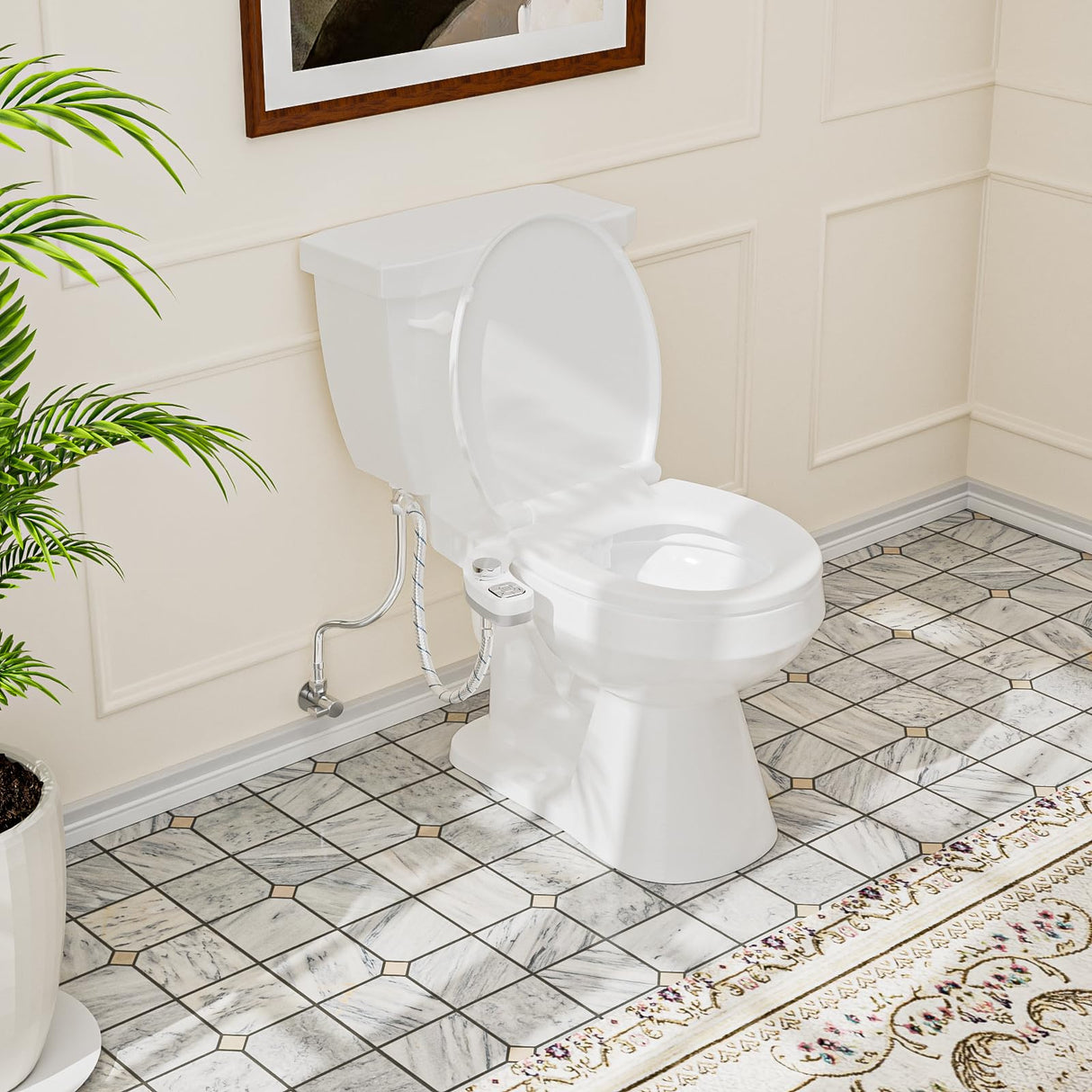 PIKETS Bidet Attachment for Toilet, Dual Nozzle (Frontal and Rear Wash) Non-Electric Fresh Water Toilet Seat Attachment with Nozzle Self Cleaning, Adjustable Water Pressure(Chrome Silver)