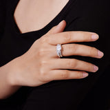 Amazon Essentials Sterling Silver Platinum Plated, Infinite Elements, Cubic Zirconia, Three Stone Ring with Matching Wedding Band, Size 7