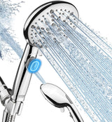 Cobbe 9-Function Shower Head with Built-in Power Spray, 1.8 GPM Water Saving ON/OFF Toggle Switch, High Pressure Handheld Showerhead with 1-Click Pause Button, Brass Bracket & 6ft Hose, Chrome