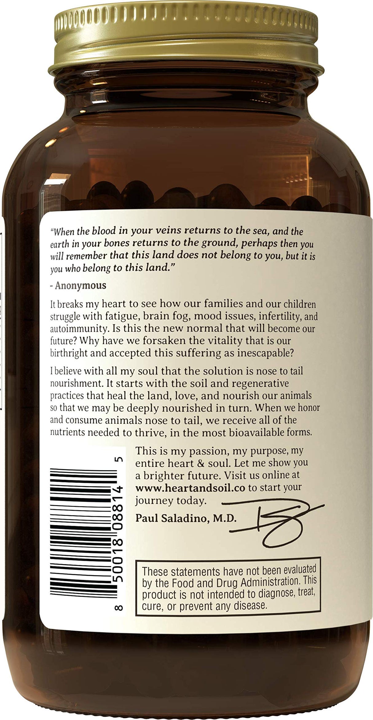 Heart & Soil Grass Fed Bone Matrix — Supports Bone and Joint Health, Strength, and Flexibility (180 Capsules)