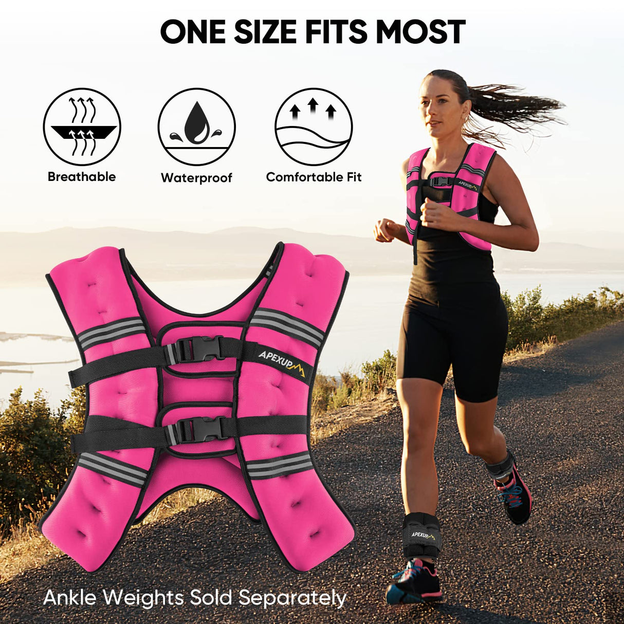 APEXUP Weighted Vest with 5lbs/10lbs/15lbs/20lbs/25lbs/30lbs Weights and Reflective Stripe, Weight Vest Men Women for Workout, Strength Training, Running (Pink, 25lbs)