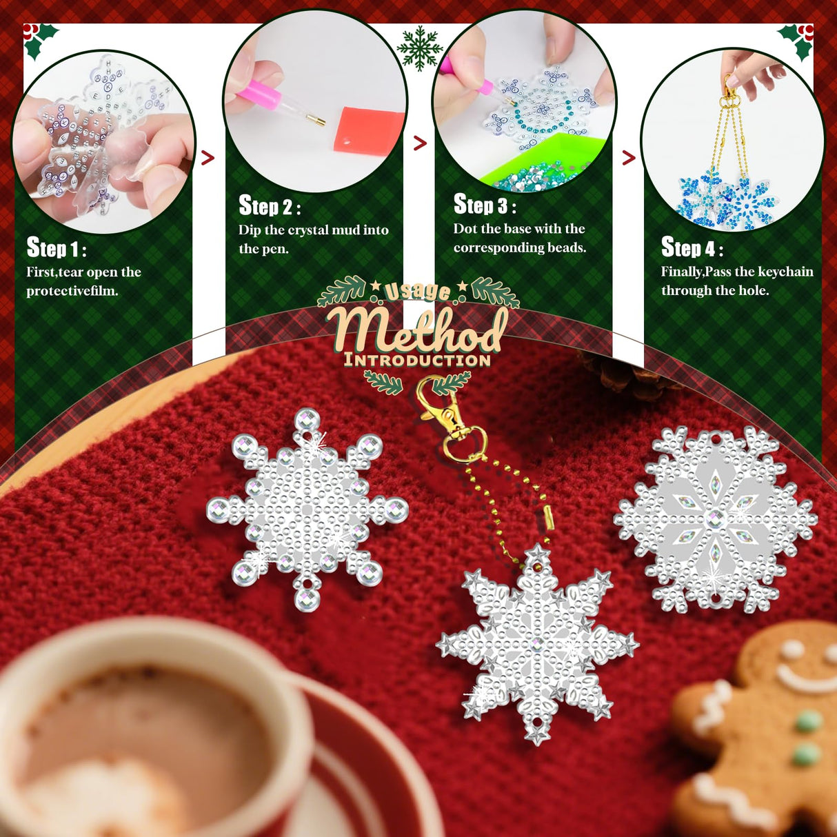 MATHARAGO 20 Pcs Snowflakes Diamond Art, 5D DIY Double-Sided Christmas Ornaments, Diamond Painting Keychains for Christmas and Daily Decoration(White-Christmas)
