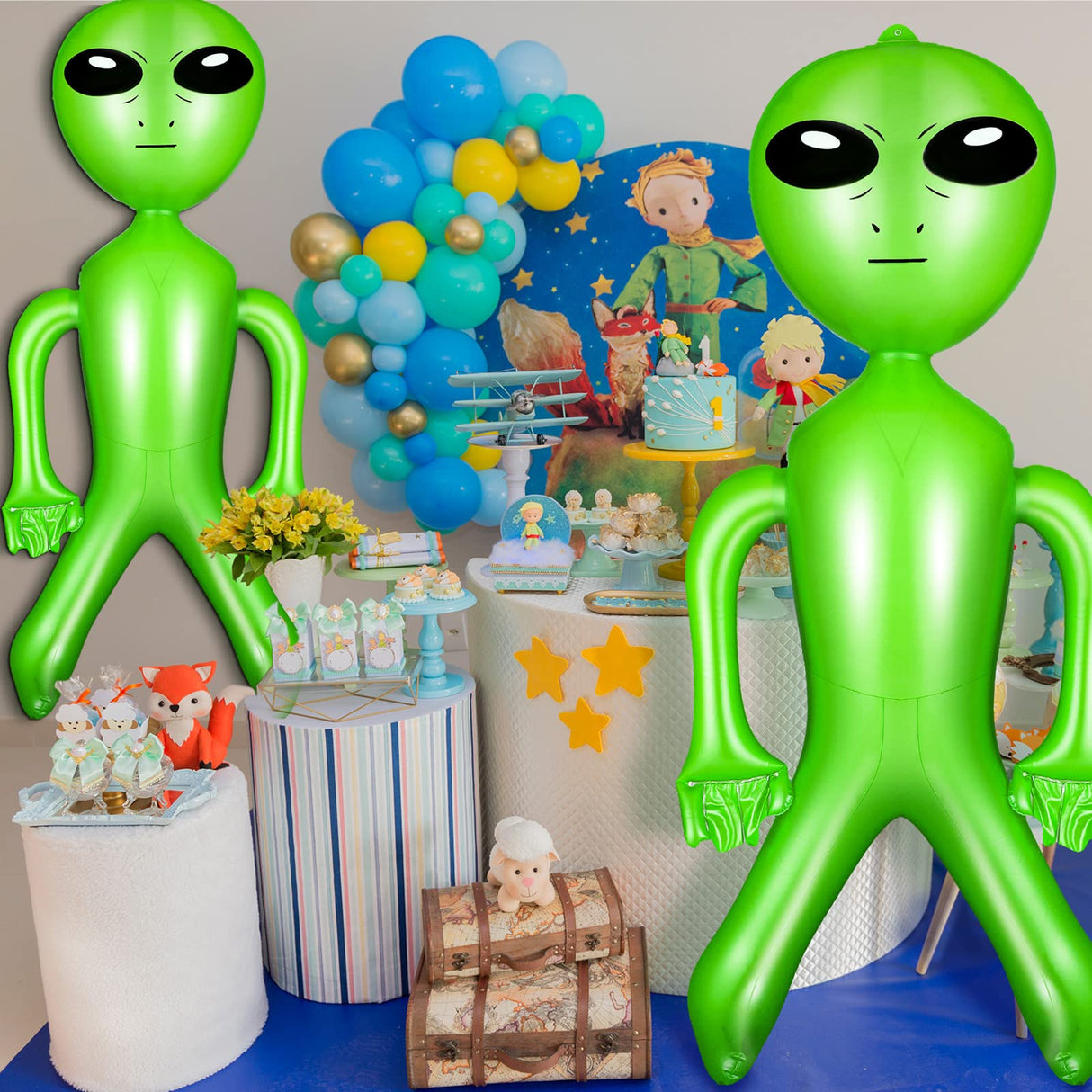 Zhanmai 3 Pieces 63 Inch Giant Inflatable Alien Blow up Jumbo Green Inflate Alien for Theme Birthday Party Favors Decorations Indoor Outdoor Photo Prep Halloween Easter Christmas Decorations