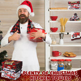 VitalCozy 12 Pcs Christmas Kitchen Towels and Dishcloths Absorbent Merry Christmas Tree Reindeer Truck Santa Claus Hand Dish Tea Towels Plaid Decoration for Xmas Home Gift Supplies, 14.2 x 21.3 Inch