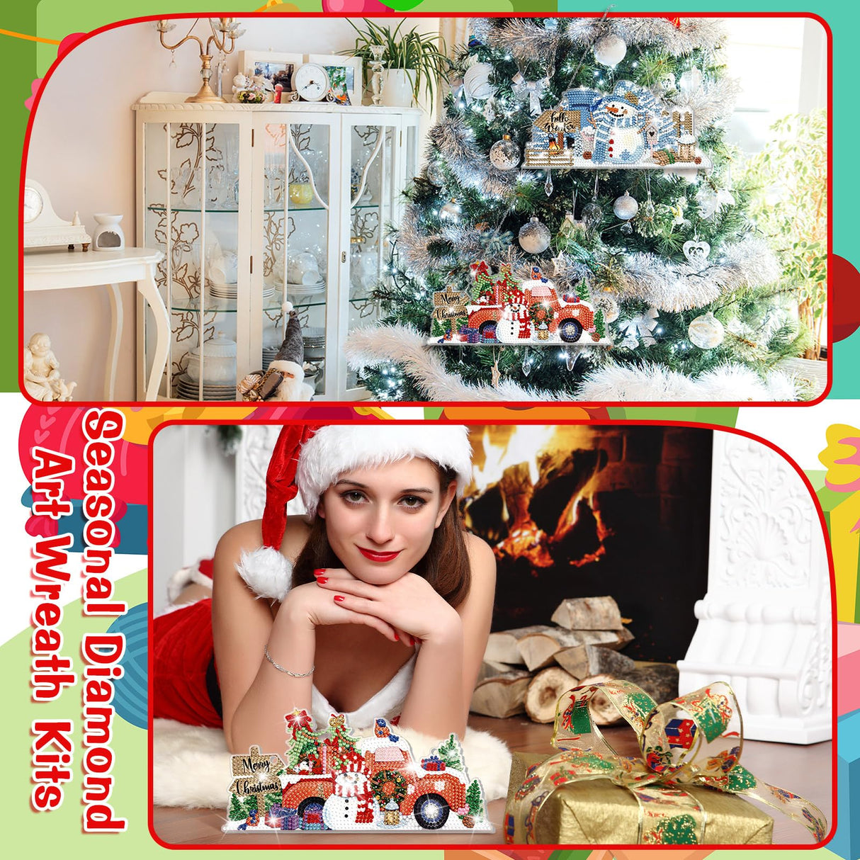 Cinnvoice 12 Pcs Seasonal Diamond Art Wreath Kits Holiday Fall Halloween 5d DIY Diamond Art Hanging Signs Thanksgiving Christmas Ornaments for Wall Door Decoration(Novel)