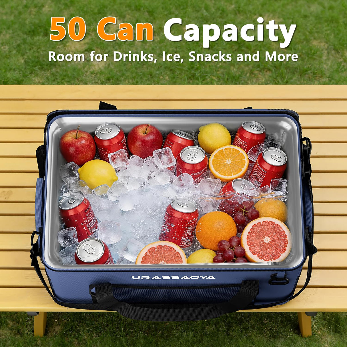 [2026 Updated] 50 Can Collapsible Soft Cooler Bag with Hard PP Lid, Leakproof Insulated Ice Chest with Quick-Access Top Hatch, Bottle Opener & Mini Table for Beach, Camping, Travel (Navy Blue)