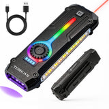 Flat EDC Flashlight, 1800 Lumens Rechargeable Pocket Light with UV & RGB, Stepless Dimming Magnetic Work Light Slim Stainless Steel Flashlight with Red Light for Cats, USB-C for Camping Home Emergency