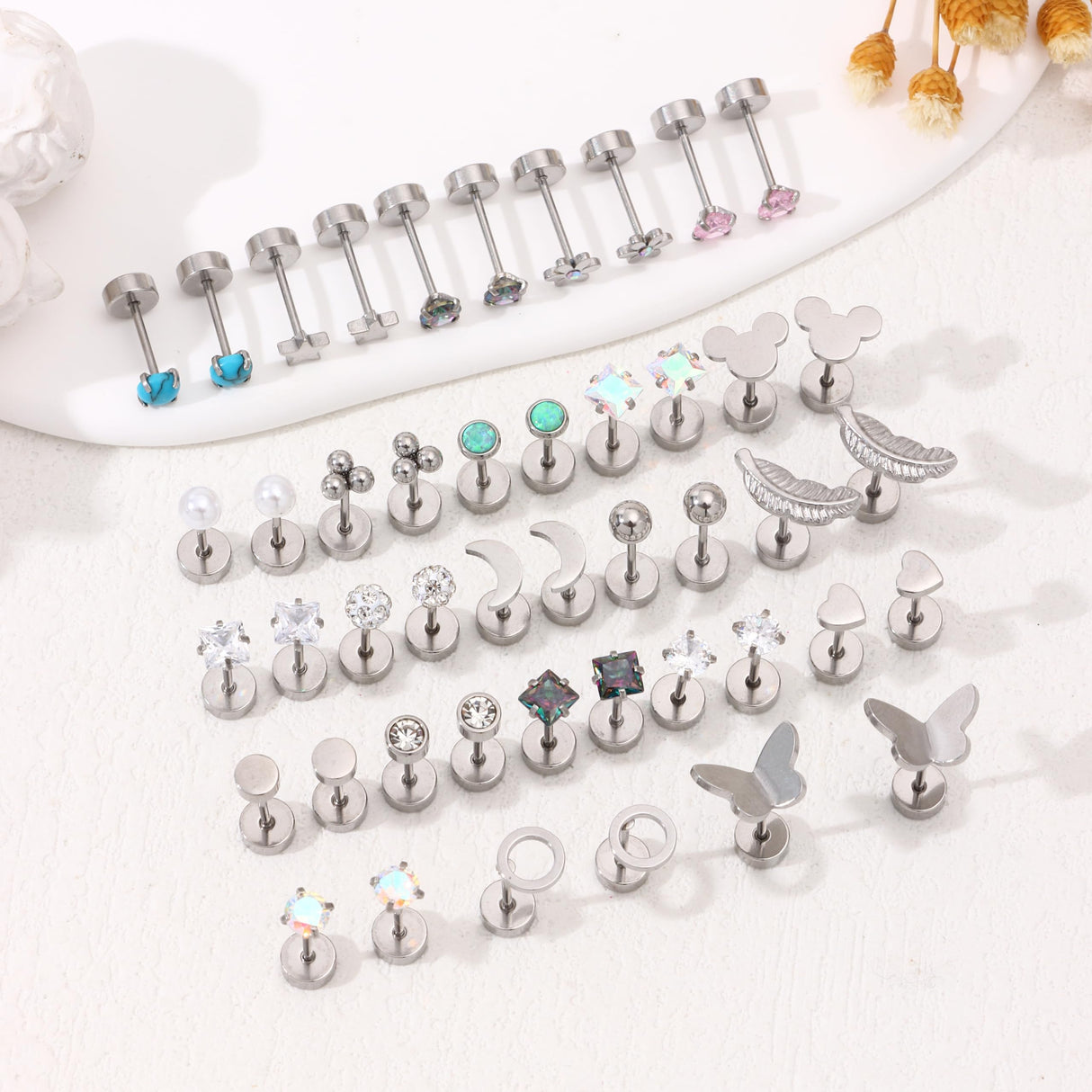 MOZAKA 23 Pairs Hypoallergenic Titanium Earrings for Women
