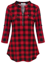 Ninedaily Plaid Shirts for Women,2025 Christmas Red and Black Plaid Ladies Tops Dressy 3/4 Sleeve Winter Holiday Casual Home New Years Eve Party Thanksgiving Outfits Loose Fitting Gifts Clothing, XXL