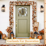 6 FT Fall Garland with Lights Automatic ON/Off Fall Leaves Mantle Garland with Pumpkins Berries Pinecones Outdoor Thanksgiving Christmas Autumn Centerpiece Decorations for Home Door Fireplace Porch
