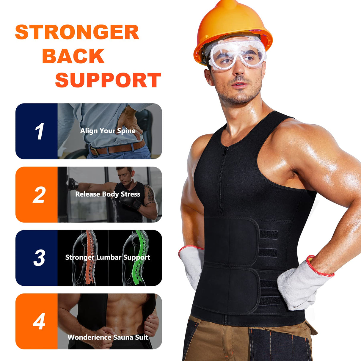 Wonderience Sauna Suit for Men Waist Trainer Neoprene Sweat Vest with Adjustable Waist Trimmer Belt（Black, XXXX-Large）