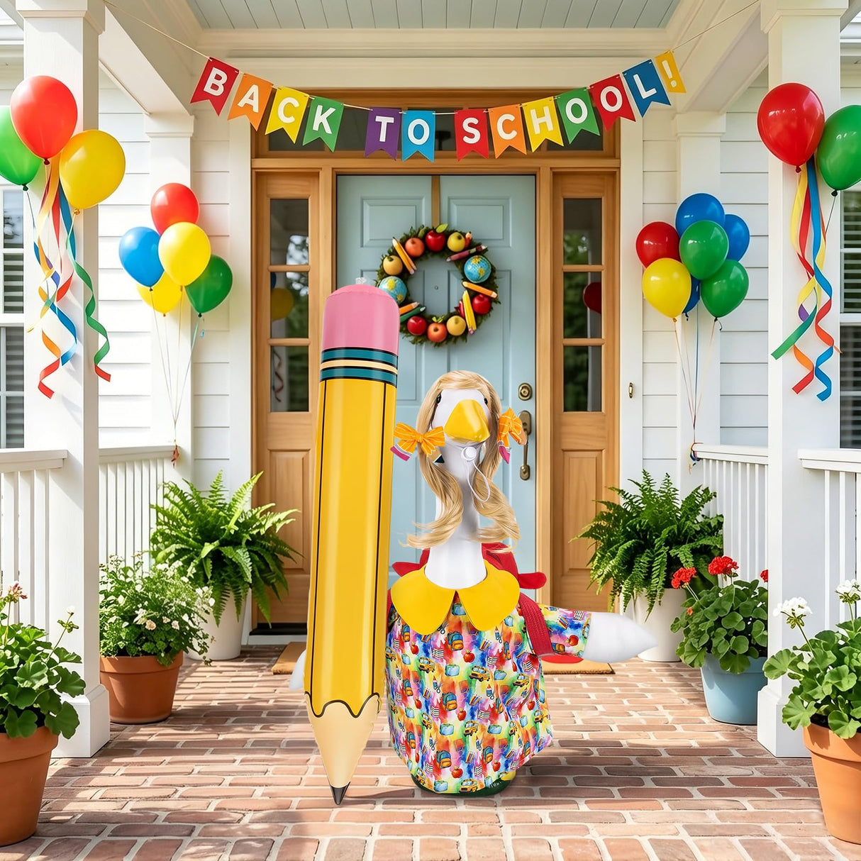 23" Back to School Porch Goose Outfit, Curly Wig (Statue not Included)