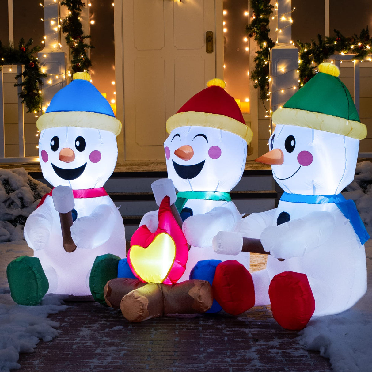 Joiedomi 6 FT Long Christmas Inflatable Snowman with Campfire, 3 Pack Small Snowman with Built-in LEDs Christmas Blow Up Yard Decoration with Light for Xmas Party Outdoor, Garden, Lawn Winter Decor