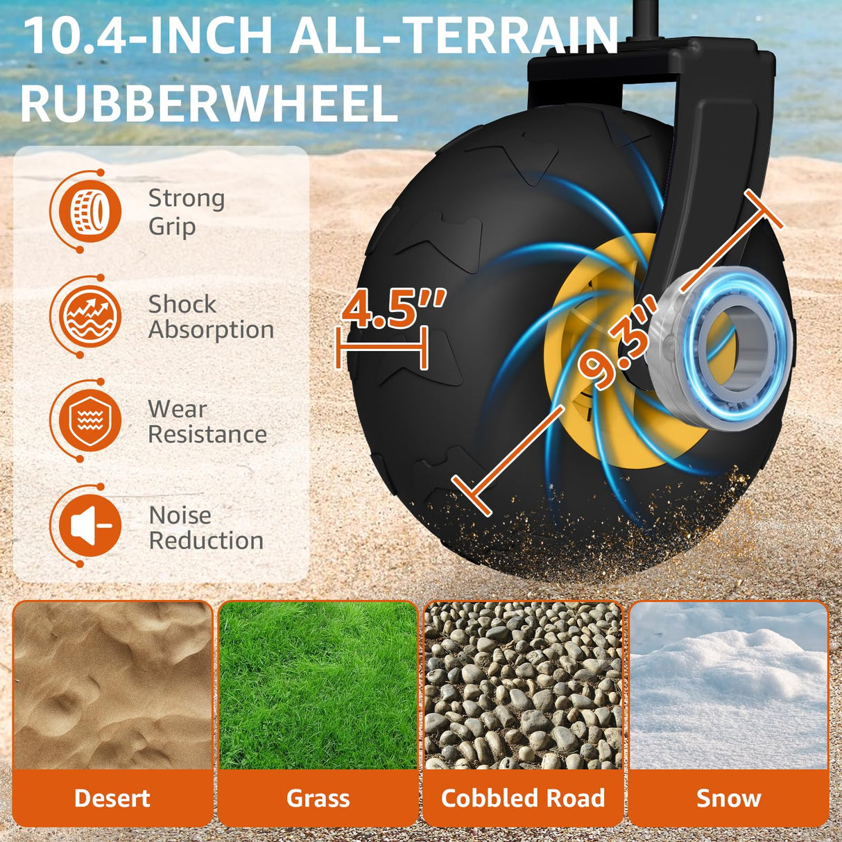 Heavy Duty Beach Wagon with Big Wheels for Sand, 10" Wheel Collapsible Wagons Foldable Large Wagon Cart Folding All Terrain for Camping