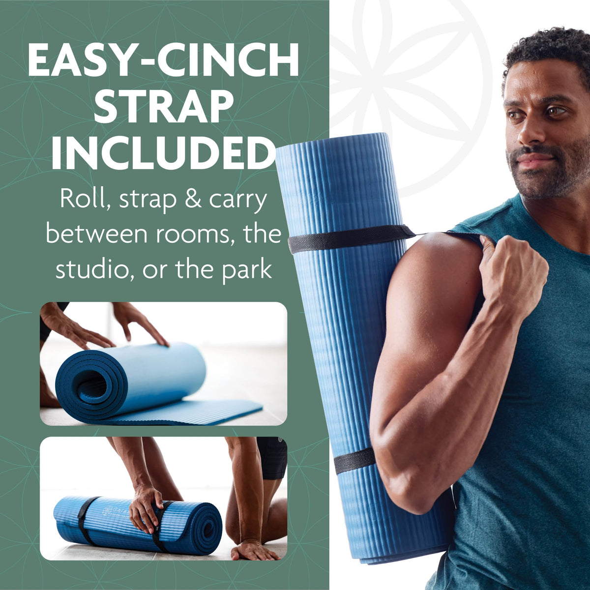 Gaiam Essentials Thick Yoga Mat with Easy-Cinch Strap (Black, 10mm)