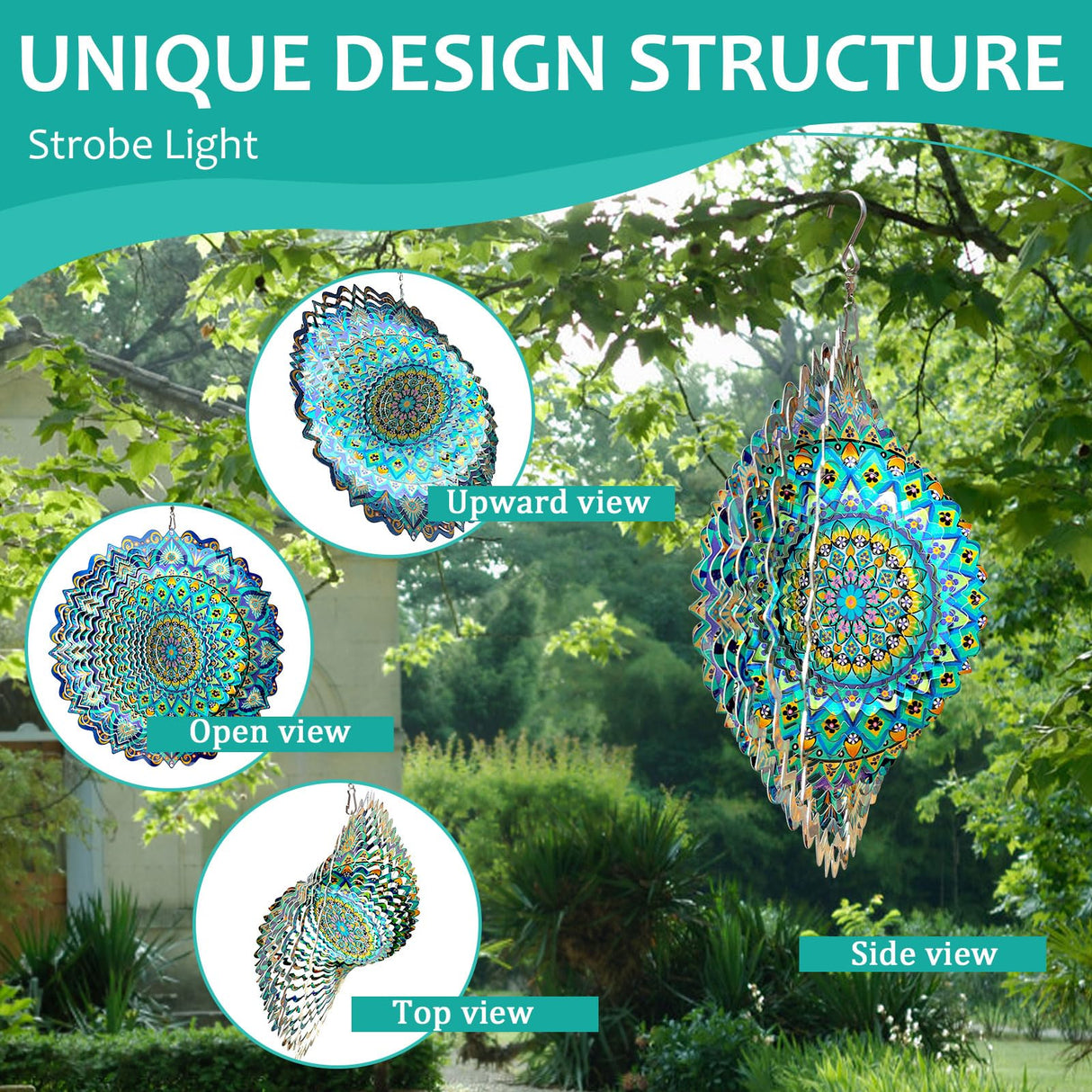 Hippolytusiart Wind Spinner Mandala Peacock Blue Ocean,12Inch Stainless Steel Wind Spinners Outdoor,Gifts for Women,Mother,Men,Father,Holidays,3D Kinetic Yard Art Decorations,Christmas Garden Decor