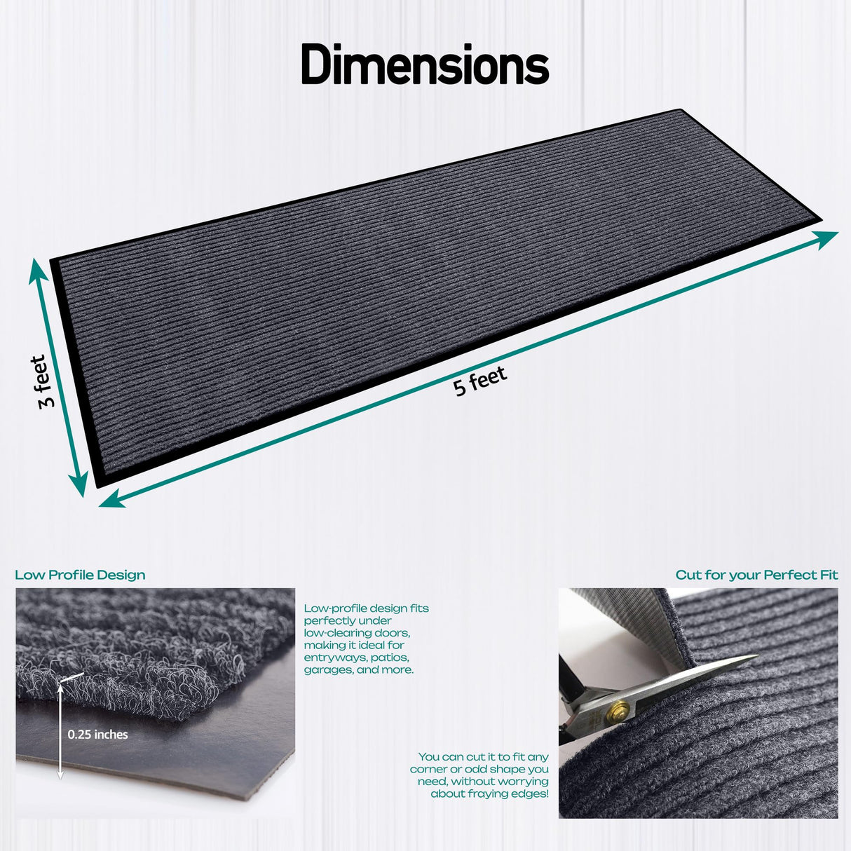 MaxMat® Extra Large Commercial Floor Mat, 3 x 5 Feet Heavy Duty Made in USA Commercial Door Mat, Waterproof, Low-Profile, Easy to Clean, Rubber Backing Entry Mudroom Rug (Charcoal Grey)