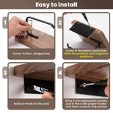 TOKCKYBL Toilet Paper Holder with Walnut Wood Shelf - Wall Mount & Self-Adhesive Bathroom Tissue Holder, Black Stainless Steel with Walnut Shelf for Phone - Home Apartment Restroom Decor Essentials
