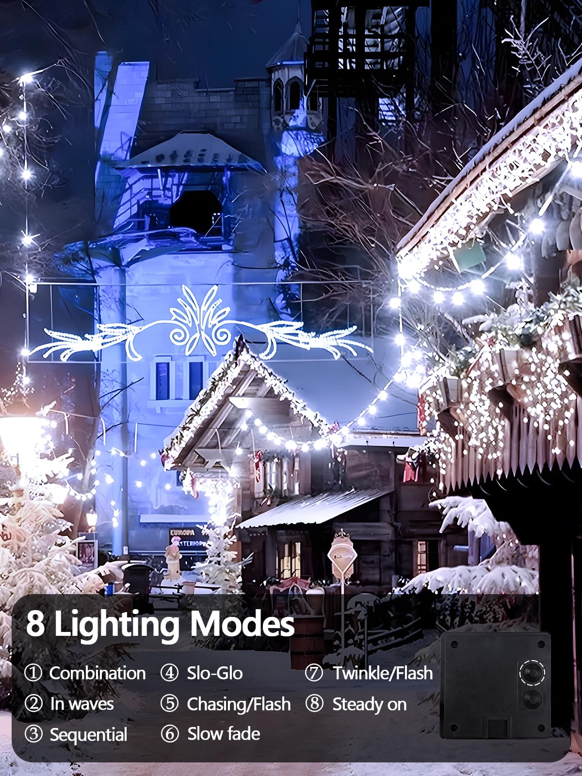 2 Pack 200 LED Solar String Lights for Outside, Solar Christmas Lights Outdoor with 8 Lighting Modes, Waterproof Green Wire Solar Powered Tree Light for Xmas Party Yard Garden Decorations (Cool White)