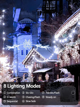 2 Pack 200 LED Solar String Lights for Outside, Solar Christmas Lights Outdoor with 8 Lighting Modes, Waterproof Green Wire Solar Powered Tree Light for Xmas Party Yard Garden Decorations (Cool White)