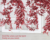RECUTMS Artificial Hanging Willow Leaves Vine Twigs 2Pcs 5.7Ft Fake Silk Burgundy Leaf Ivy Fall Garland Faux Greenery Indoor Outdoor Valentines Day Wedding Birthday Christmas Thanksgiving Party Decor