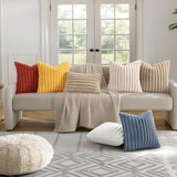 decorUhome Faux Fur Christmas Throw Pillow Covers 22x22 Set of 2, Decorative Soft Plush Striped Neutral Couch Euro Pillow Covers with Velvet Back for Sofa, Bed, Living Room Home Decor, Cream White