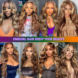 26 Inch Glueless Wigs Human Hair Pre Plucked Pre Cut Wear and Go 5x5 HD Lace Closure Wigs Human Hair Body Wave Wig P4/27 Honey Blonde Ombre Highlight Lace Front Wig Human Hair Wig 180% Density