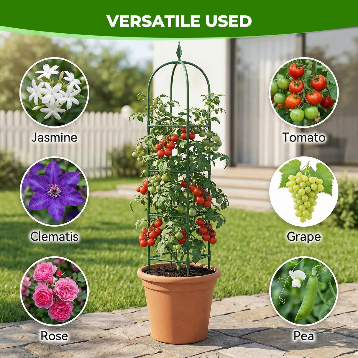2 Pack Garden Obelisk Trellis for Climbing Plants, 6 FT Metal Rustproof Plant Support Rose Trellis, Tower Potted Cages for Flowers Fruits Vegetable Vines Indoor & Outdoor, Green(4 Tiers)