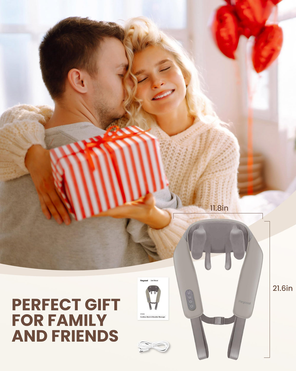 Heycool Cordless Neck Massager with Heat, FSA HSA Eligible, 4D Deep Kneading Neck Shoulder Massager for Pain, Shiatsu Back Massager Pillow, Gifts for Men, Women