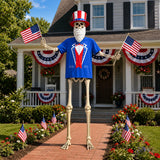 JcHrmers 12 ft Skeleton Patriotic Outfits 4th of July Skeleton Tuxedo T-Shirt Clothes with Hat Flags Beard Funny Giant Skull Clothing for Independence Day Summer Holiday Outdoor Decor
