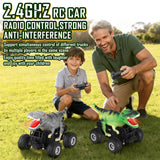 Manercey Remote Control Car, 2.4GHz 1:18 RC Cars With Light, 98FT 8KM/H 2-Rechargeable Battery, All Terrain Monster Remote Control Truck Toy, Dinosaur Monster Trucks for Boy Age 4-7, Kid 6+, Christmas