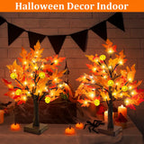 TURNMEON Fall Decor 2 Pack 18 Inch Prelit Fall Maple Tree 48 LEDs Timer