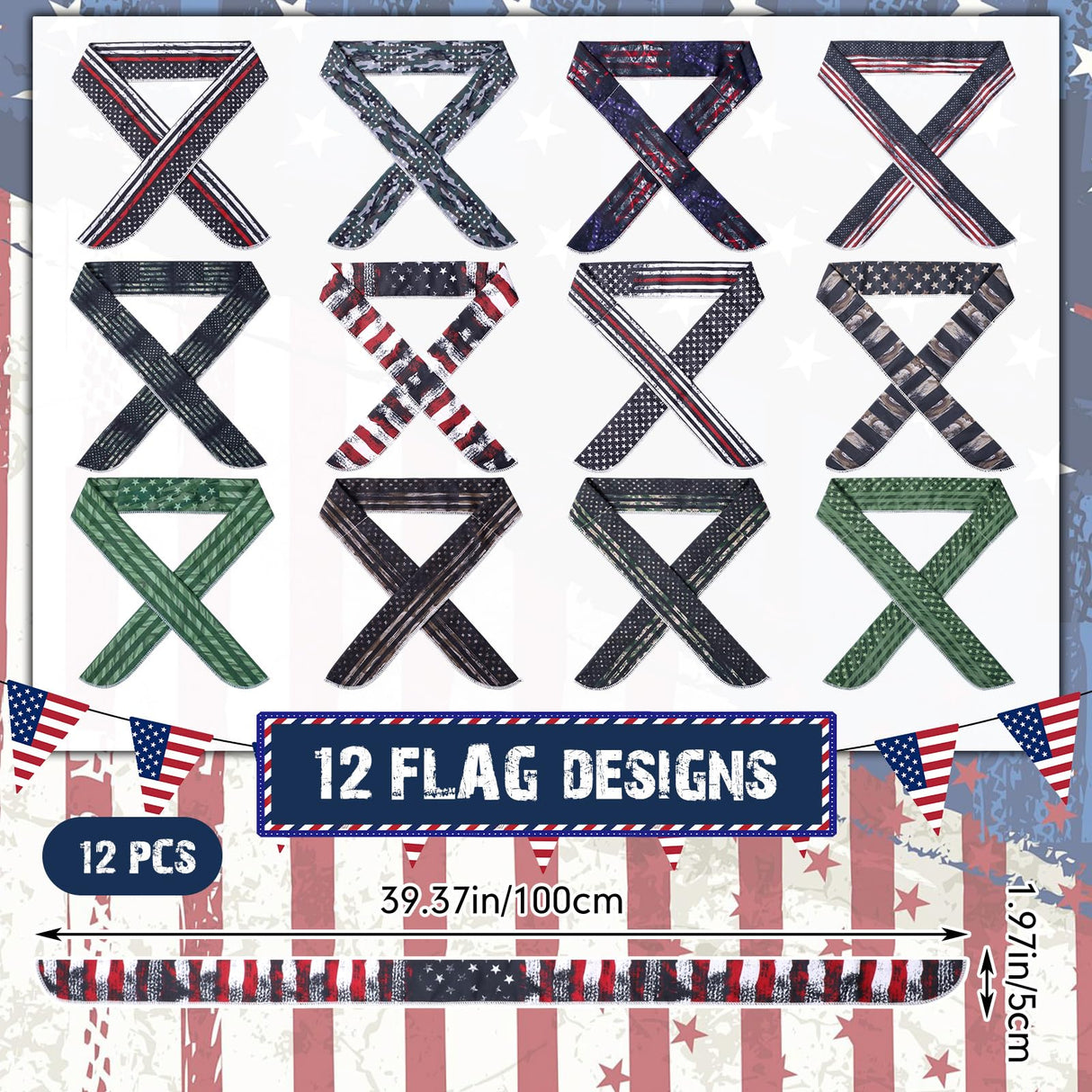 Lenwen 12 Pcs Cooling Neck Wraps Flag Ice Cool Scarf Neck Cooler Bandana Headband for Summer Hot Weather Women Men Golf Riding Outdoor