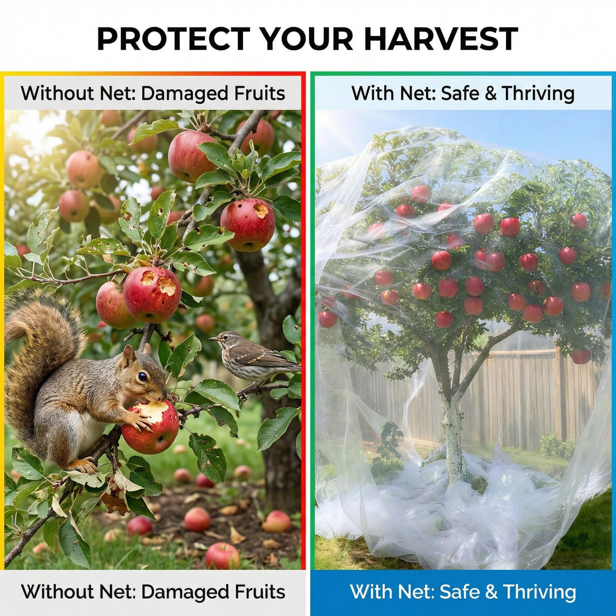 6.5x6.5x6.5Ft Fruit Tree Netting Cover Zipper Drawstring Garden Pest Mesh