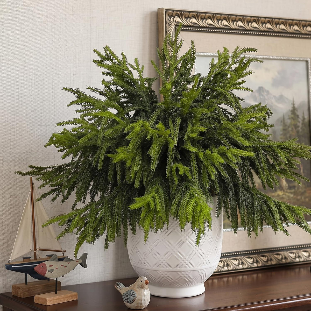 CCPanda 20 Pcs Christmas Artificial Norfolk Pine Branches 18" Real Touch