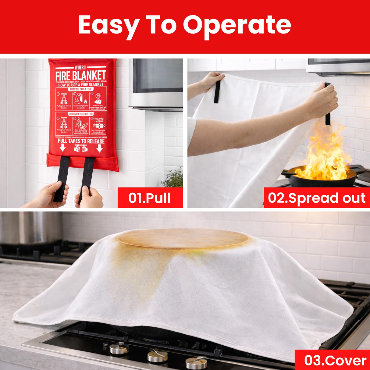 WUERLI Fire Blanket for Home and Kitchen,40" x 40",4 Pack,Emergency Fire Blanket