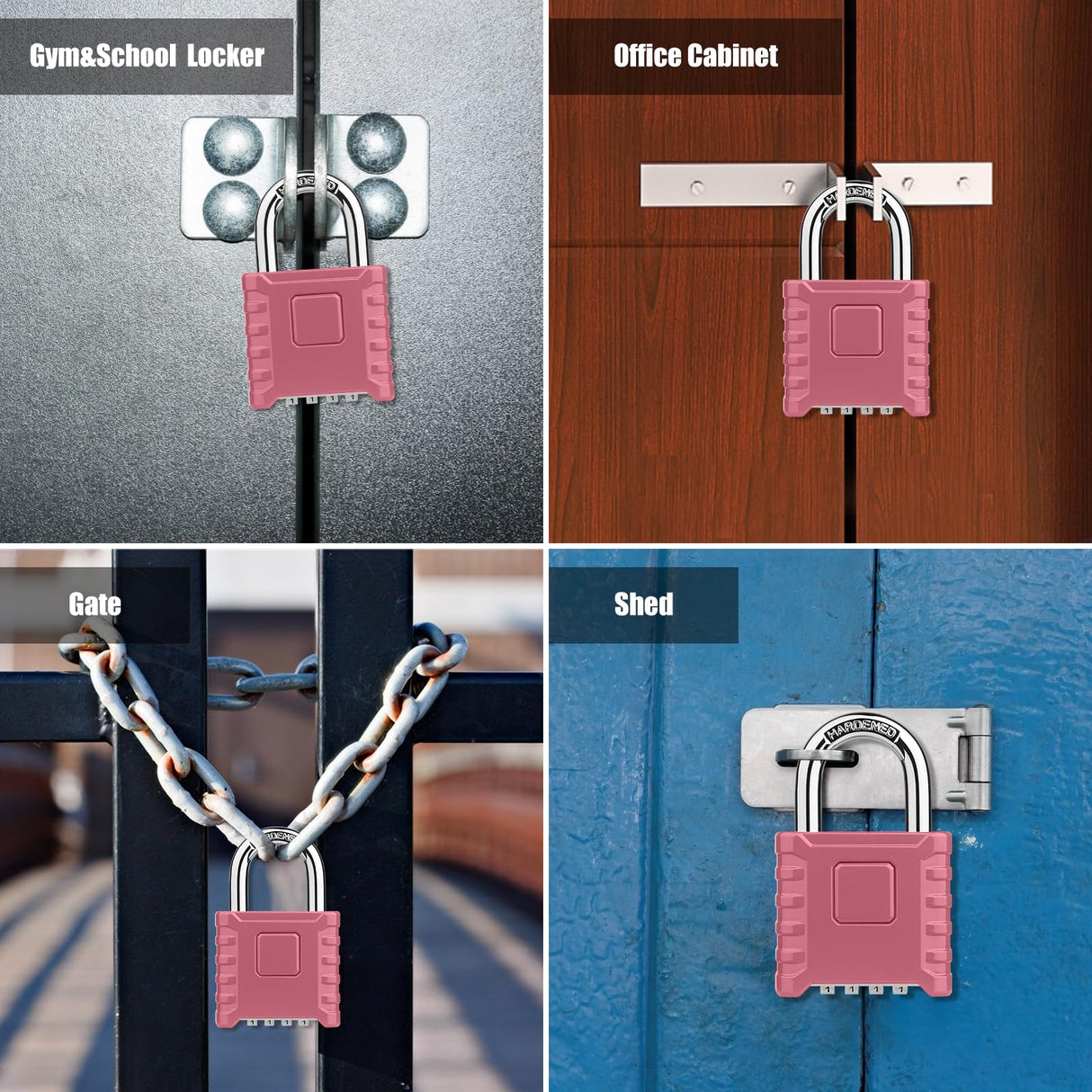 Large Outdoor Combination Lock, Diyife Heavy Duty Weather Resistant Padlock, 4 Digit Security Resettable, Hidden Password Design for Indoor/Outdoor Use, Tools, Fences, Sheds, Gates, Pink